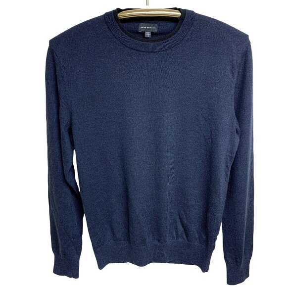 Club Monaco Marine Blue Black Merino Wool‎ Double Collar Slim Fit Sweater - Picture 1 of 7
